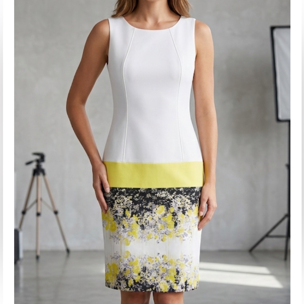 Ronni Nicole‎ Cottagecore White and Yellow Floral Midi Dress